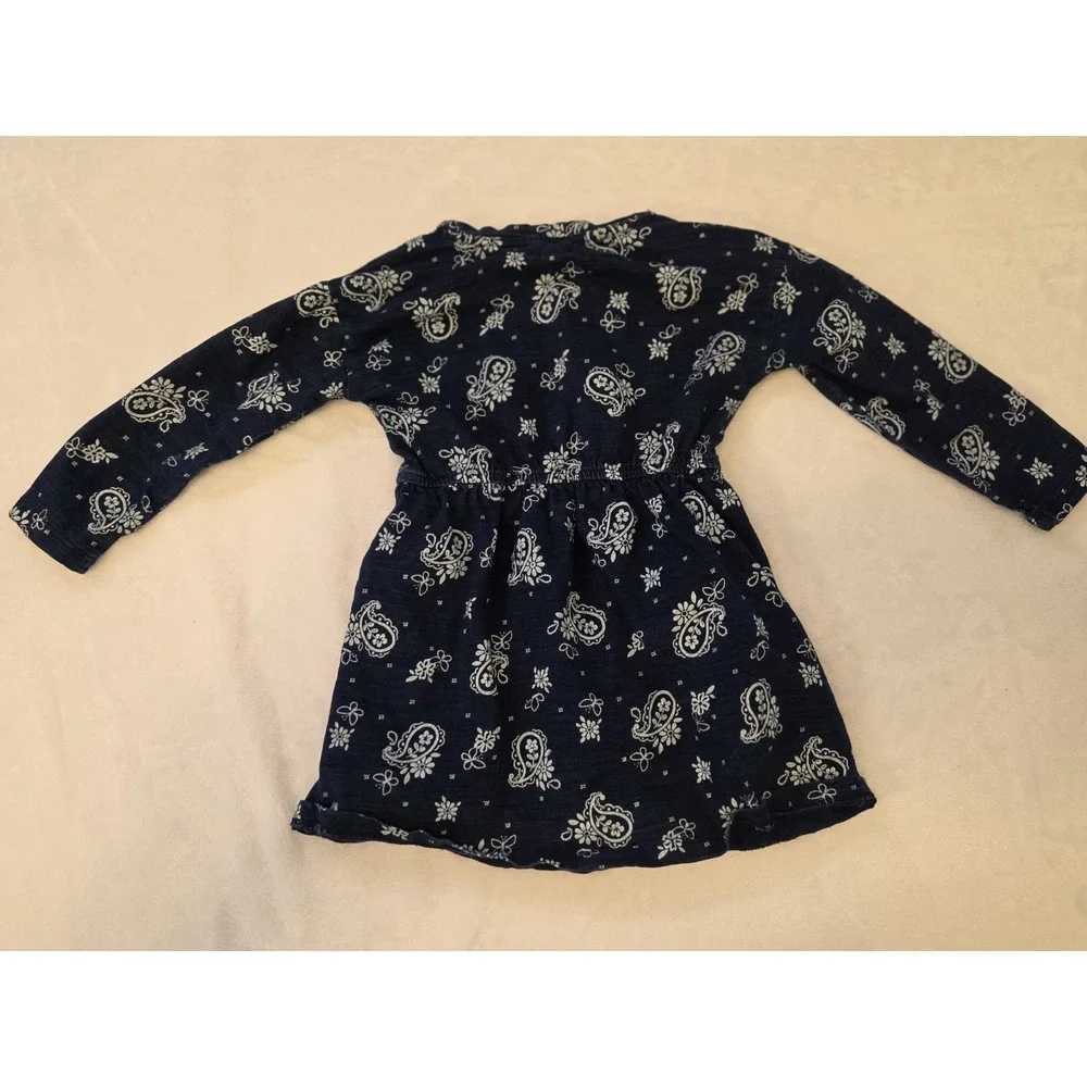082 Gymboree Girls 3T Paisley Fit/ Flare Long Sleeve Blue White Round Neck Dress